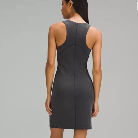 Lululemon Softstreme Ribbed Slim-Fit Racer Back Tank Dress Black Gray Size 8 - Picture 2 of 11